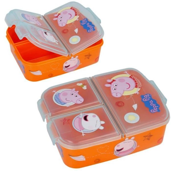 Madkasse - Peppa Pig - 3 Rum - Orange - Rosa - Barn