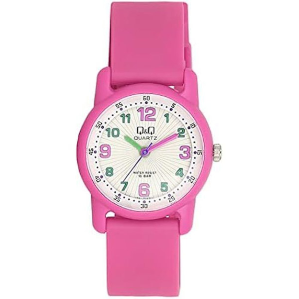 Montre Fille - Q&Q - QVR41J002Y - Quartz - Remmen i Gummi - Hvid Urskive röd vit