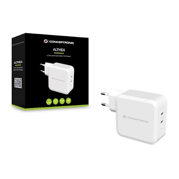 Laturi - CONCEPTRONIC - ALTHEA08W - Sisätiloihin - 2 kpl USB-C-portteja - Valkoinen Vit