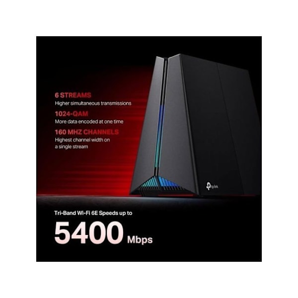Reititin - TP LINK - Archer GXE75 - Wi-Fi 6E Kolme taajuusaluetta - 5 Ethernet-porttia - Alexa-yhteensopiva