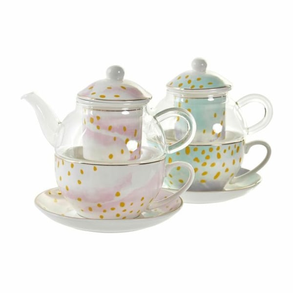 Teapot glas porslin DKD Home Decor (x2) vit/grön