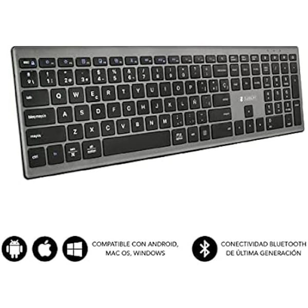 Subblim Pure Bluetooth Extended Wireless Full Keyboard Kompatibel med Android, iOS, Mac OS och Windows-enheter, Svart