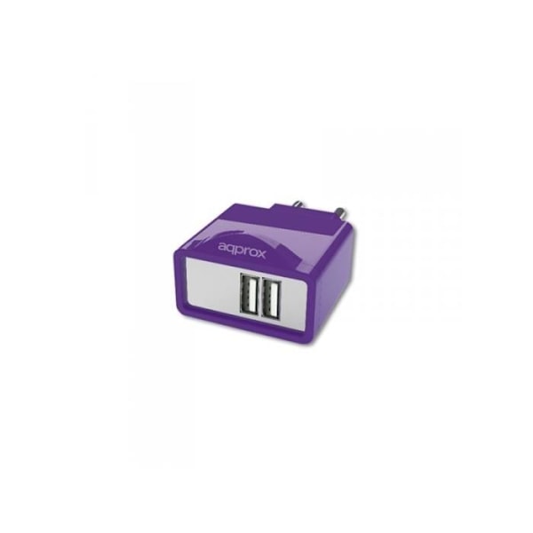 DUBBEL USB STRØMADAPTOR 2,1A VIOLET APPROX Lila