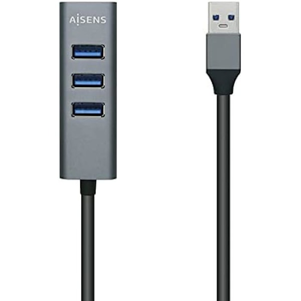 AISENS A106-0507 USB 3.0 HUB, Type A/M-4xtype A/H, Grå, 10 cm