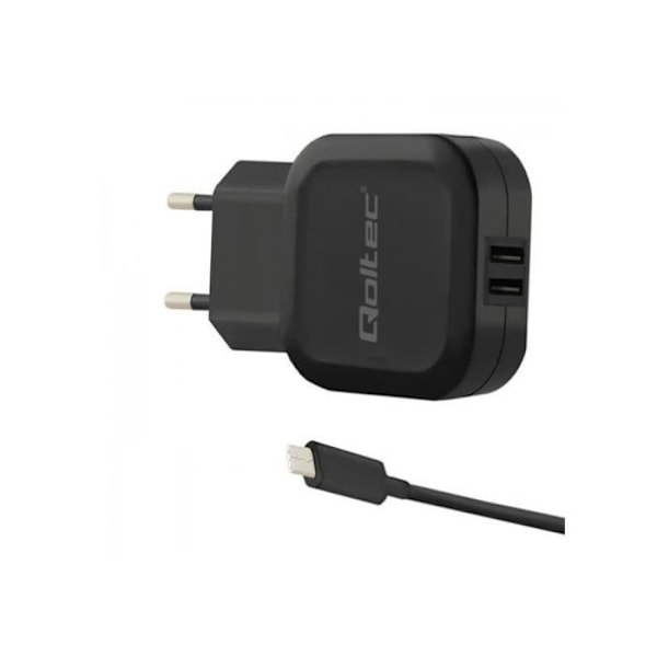 Qoltec 17W 5V 3.4A 2x USB + USB-C-kabel - 50188 Sort