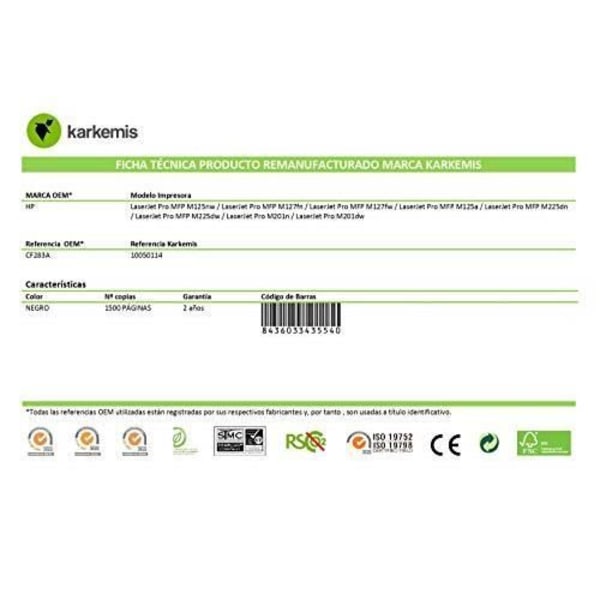 HP CF283A sort genbrugt tonerpatron - Karkemis - op til 1500 sider ISO/IEC 19752