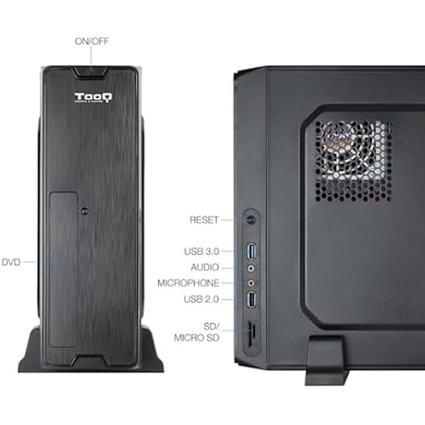TOOQ TQC-3007U3C Slankt Micro-ATX/Mini-ITX etui med 500 W Micro-ATX/SFX strømforsyning inkluderet - Sort