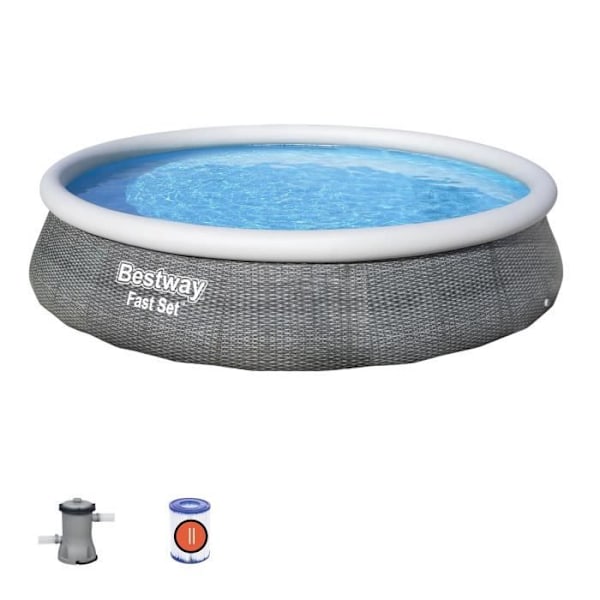 BESTWAY Fritstående Above Ground Pool Kit - Fast Set™ - 396 x 84 cm - Rund (leveres med en filtreringspumpe) Grå