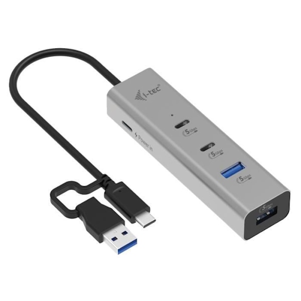 USB-hubb - i-tec - Universell - 4 portar - Power Delivery 85W - Metall Silver
