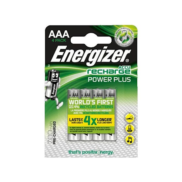 Energizer Power Plus AAA/LR3 700mAh uppladdningsbara batterier, 4-pack