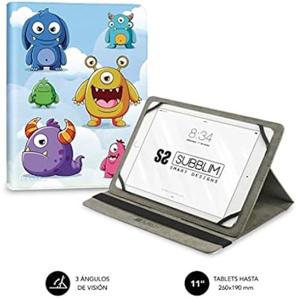 Subblim Universal Tablet Case 3 synsvinkler, holdbart silikone monteringssystem, trykt (monstre) Monster