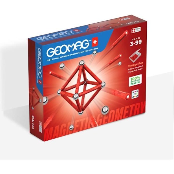 Magnetiskt byggset - GEOMAG - Classic Recycled Magnetic Geometry 24 delar - Geometri - 3D - Pedagogisk Ljusa färger