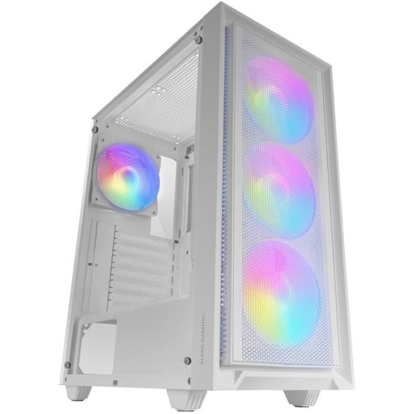 Gamingchassi ATX - Mars Gaming - MC-AIR - 4 FRGB 120mm-fläktar - Mesh-framsida - Härdat glas vit Vit