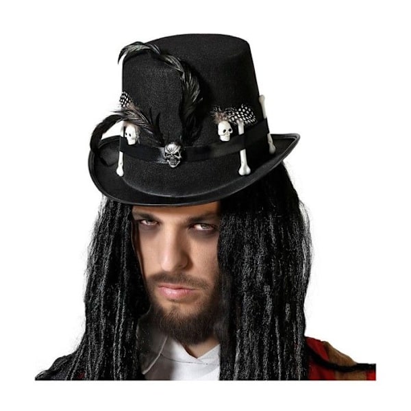 Voodoo-hatt Svart med fjädrar och falska ben