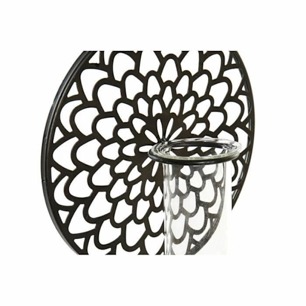 ljushållare svart glas brun trämetall 20 x 20 x 36 cm