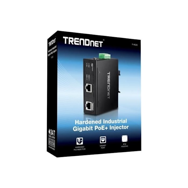 TRENDNET POE Injektor TI-IG30 - 1 10/100/1000Base-T inputport(e) - 1 10/100/1000Base-T udgangsport(e) - 36 W - Skinnemonterbar