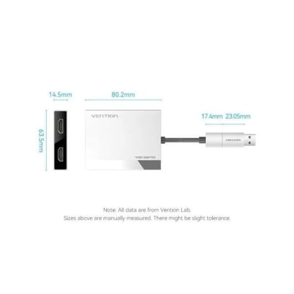 Vention ACXHB USB-C/USB-A 2x HDMI 4K 60Hz 15cm Harmaa DisplayLink