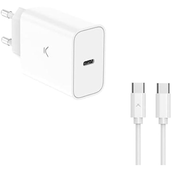 Netværksoplader - KSIX - Ksix 30 W - Strømforsyning - USB-C - Hvid Hvid