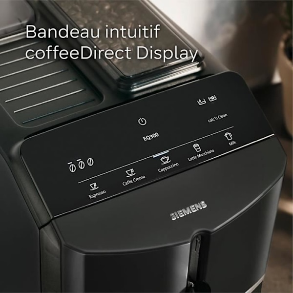 SIEMENS Fuldautomatisk kaffemaskine EQ300 ceramDrive milkPerfect sort piano TF301E19