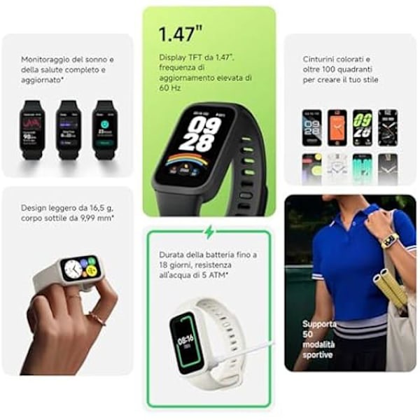 Smarte Armbånd - Xiaomi - Smart Band 9 Active - AMOLED Skærm - 14 dages batterilevetid - Vandafvisende 5 ATM Svart