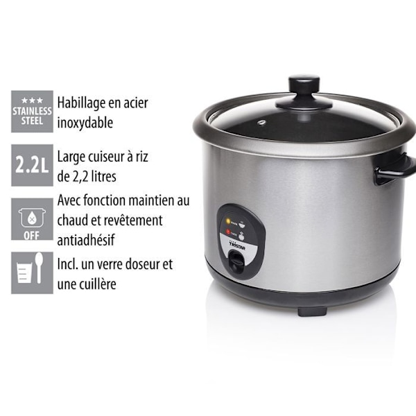Ris komfur - Tristar - RK-6129 - 900 W - 2,2 L - Rustfrit stål med holde varm funktion Rostfritt stål