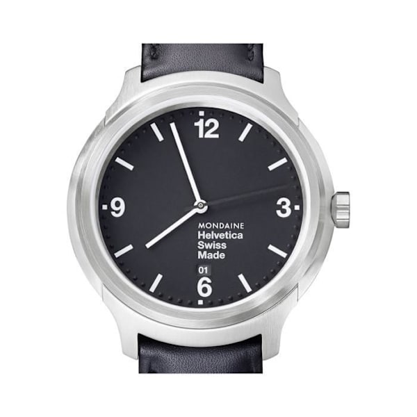 Klocka - Mondaine - Helvetica No 1 - Svart läder - Datum - Analog Svart