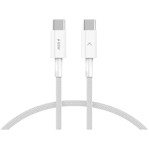 Ksix 65 W USB-C–USB-C-data- ja latauskaapeli, virransyötön yhteensopiva, erittäin nopea lataus, punottu, 1 m, valkoinen
