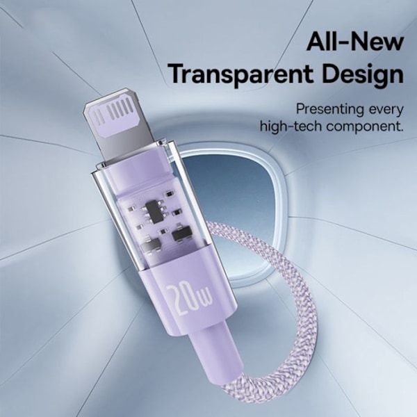 USB-C til Lightning-kabel, Hurtigopladning 20W, 1m - Baseus Gem (P1037300151111-00) - Nebula Purple
