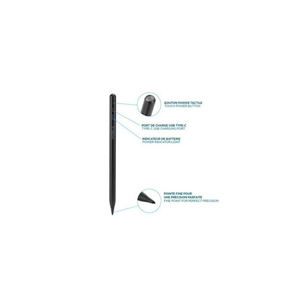 Universell stylus - MOBILIS - Kompatibel med iOS och Android - Perfekt precision - Autonomi 10h - Snabbladdning Svart