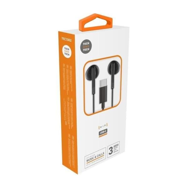 Tech One earTECH TEC1302 Intraauriculares - con Micrófono - USB Tipo-C - Negros