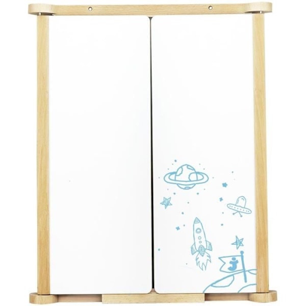 Taulut Triptyykki Luonnonpuusta - JEUJURA - Keskialue Liitutaulu ja Hiekka/Huopakynä Luukut, Lisävarusteet Mukana, 82x56 cm Beige, svart