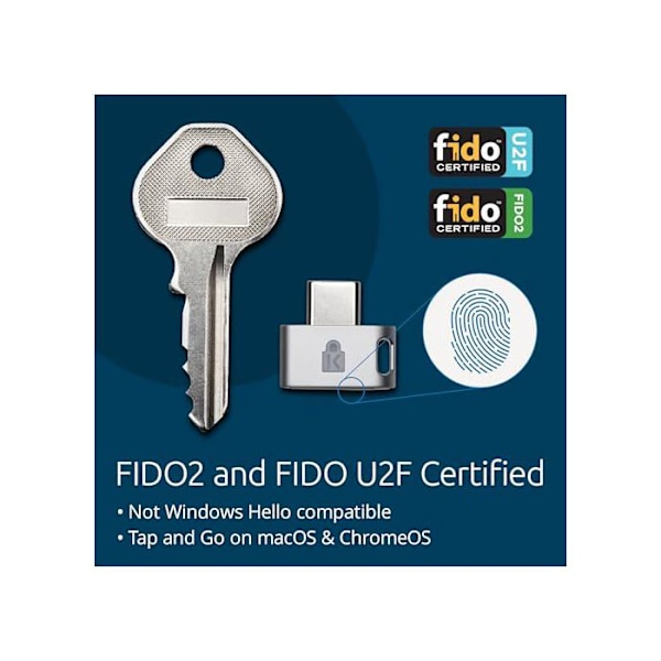 Kensington VeriMark Guard USB-C Fingerprint Key - Biometrisk nøgle til computerbeskyttelse,