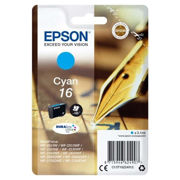 16 cyan blækpatron - EPSON - WorkForce WF-2510WF - Inkjet - Epson DURABrite Ultra