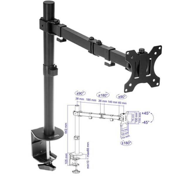 TooQ DB1032TN-B 13'-32' 8 Kg Black Screen Bordstøtte
