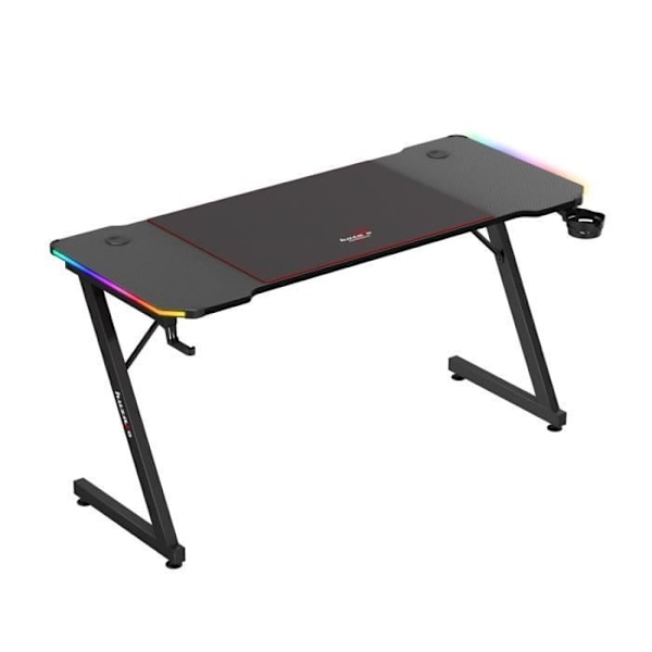 Bureau gaming HUZARO HERO 3.3 LED RVB Musta, 140x60x74cm, Juomateline, Kuuloketeline, PC-pelaaminen, Pelaajapöytä svart