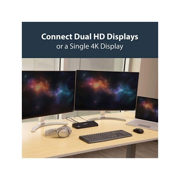 USB 3.0 - STARTECH.COM - DisplayPort 4K - 2 HDMI/DP-videolähtöä - GbE-portti - Musta