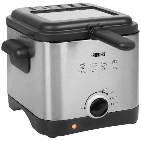 Princess 182612 Friture 1000 W non-stick belægning, overophedningsbeskyttelse sølv, sort Sort, Rustfrit stål