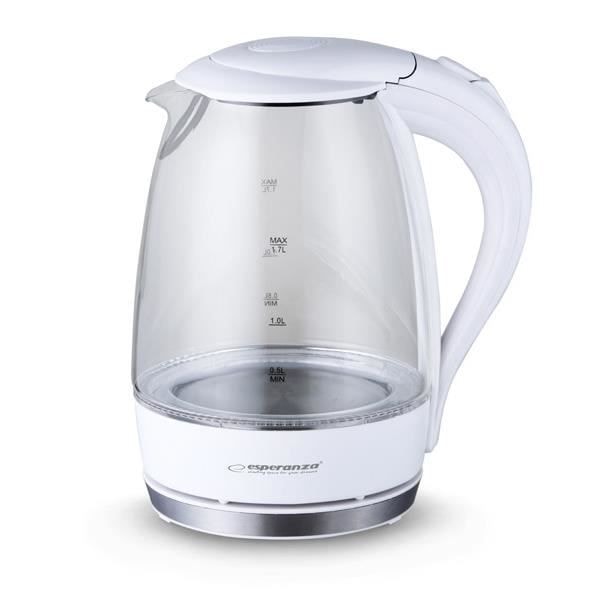 Vattenkokare - ESPERANZA - SALTO ANGEL - 1,7 L - 2200 W - Vitt glas Vit