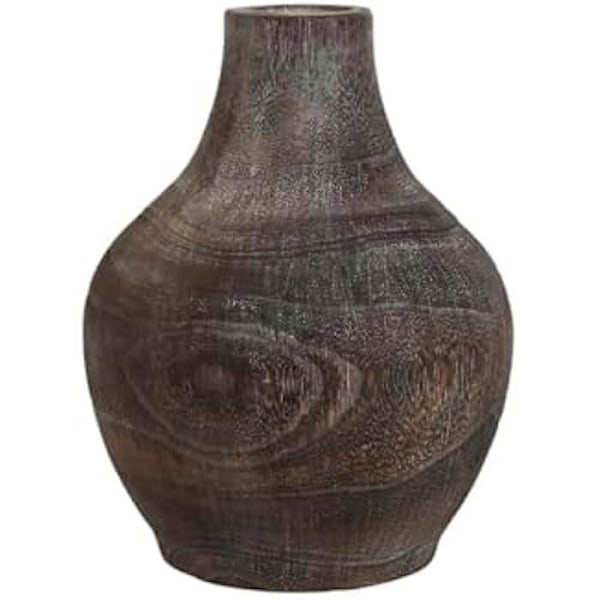 Vase - HOME ESPRIT - Mørkegrå - Paulownia træ - Ældret finish - 16 x 16 x 24 cm Flerfärgad