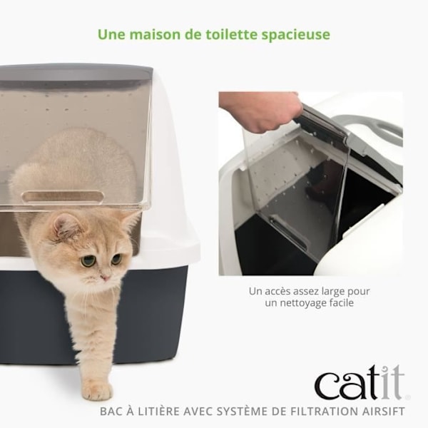 Toaletthus för katt med kattlåda - CATIT - Airsift Regular - Integrerat filtreringssystem - L. 57 x b. 39 x H. 46,5 cm