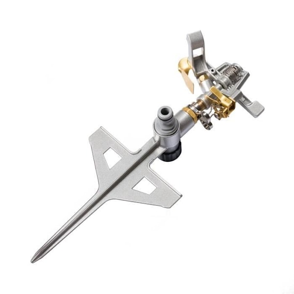 Pulseringssprinkler - Metal - XXL - Dækning 700 m² - Justerbar 20° til 360° - Maksimal stabilitet Sølv og guld
