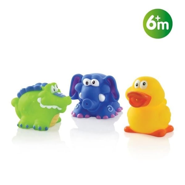 Badelegetøj - NUBY - Elefant, Krokodille og And - Lyse farver - Blandet - 3 stk. Ljusa färger