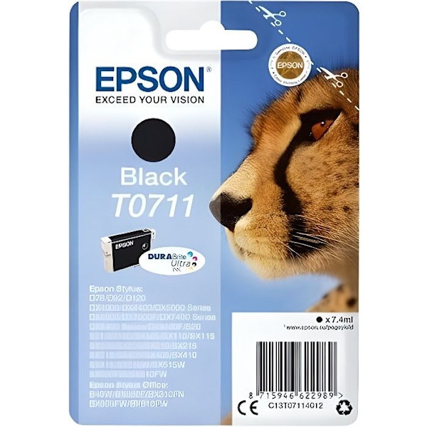 EPSON T0711 sort blækpatron - Cheetah (C13T07114012)
