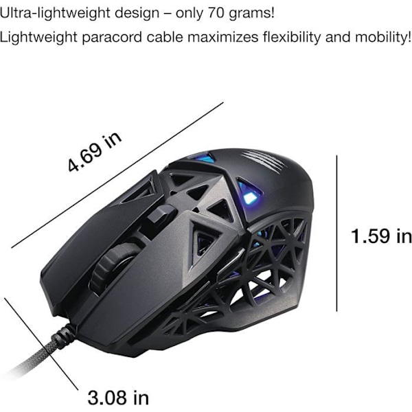 Madcatz M.O.J.O. M1 Ultra Light Gaming Mouse 70g - PMW3360 Sensor 12000 DPI & Frequency 1000Hz - DAKOTA Switch 2ms Svart röd