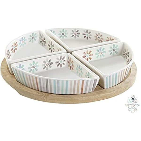 Forretsbakke - DKD HOME DECOR - Standard - Porcelæns stentøj - Bambus - Hvid Vit