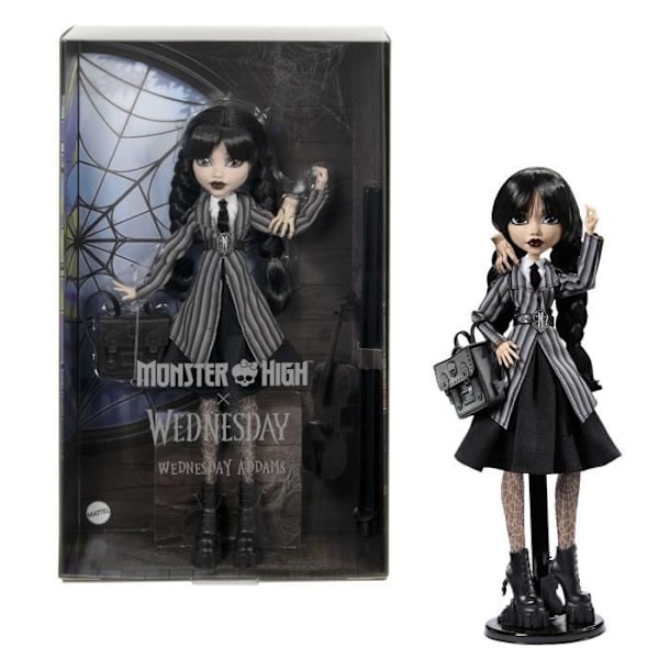 Monster High-Mercredi Addams i Uniforme-Dukke med La Chose - Monster High - HXJ04 Flerfärgad