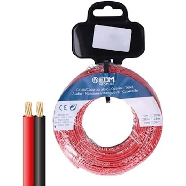 Lydkabel - EDM - Parallel spole 2 x 0,75 mm - Rød/sort - 5 m - Flerfarvet Flerfärgad