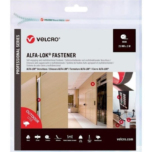Auto-lukningsbånd - VELCRO - ALFA-LOK - 25mm - 3m - Sort Svart