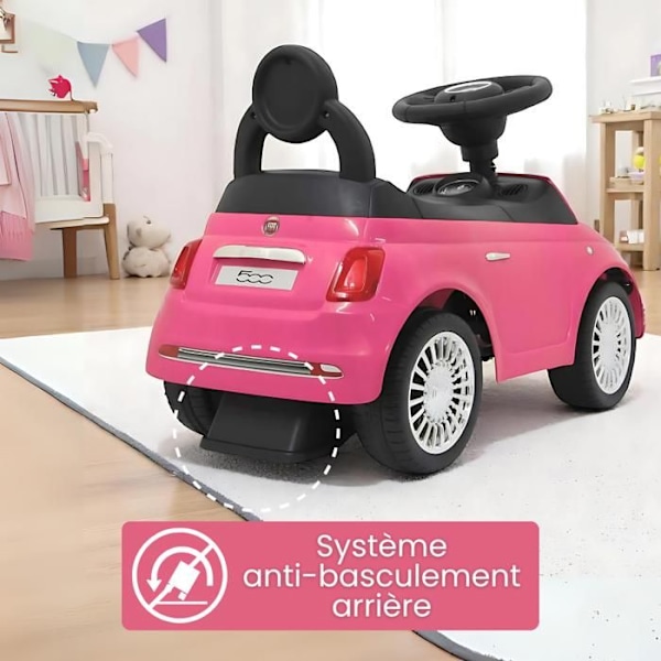 DEVESSPORT Portör Fiat 500 Rosa. Officiell licens. Hjulhorn & ljud. Förvaring. Anti-tyngdkraft. 12-36 månader.
