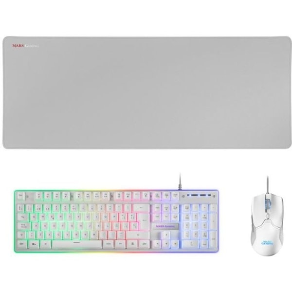 Mars Gaming MCPXWES Hvid - Ultralet tastatur + musekombination + XXL musemåtte - spansk